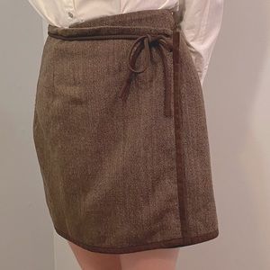 Vintage wool wrap mini skirt brown